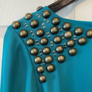 TIBI | Studded silk turquoise dress